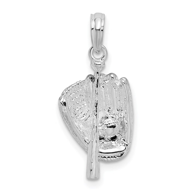 Sterling Silver De-Ani Rhodium-Plated Polished 3D Baseball / Bat Glove Pendant