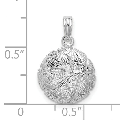 Sterling Silver De-Ani Rhodium-Plated Polished Basketball Pendant
