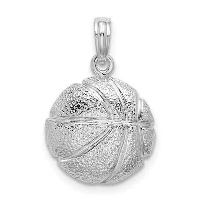 Sterling Silver De-Ani Rhodium-Plated Polished Basketball Pendant