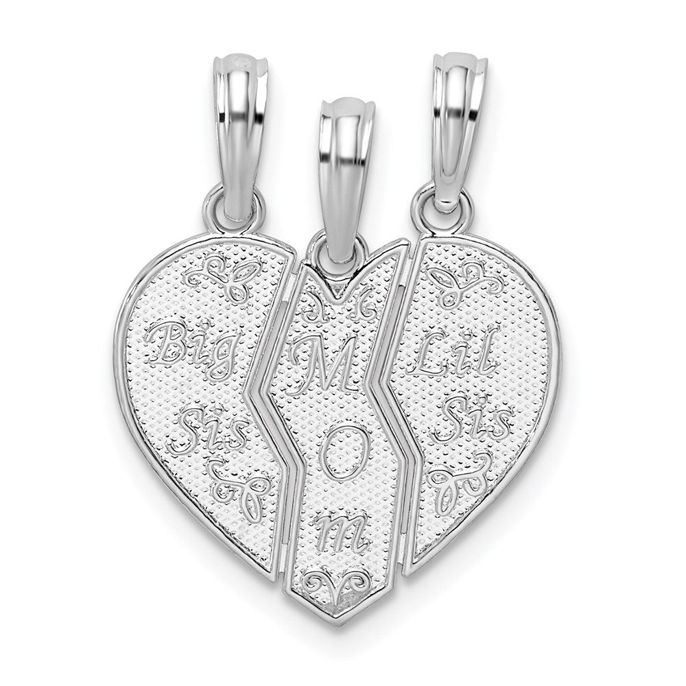 Sterling Silver De-Ani Rhodium-Plated Textured Big Sis / Mom Lil Break Apart Pendant