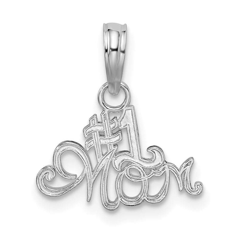 Sterling Silver De-Ani Rhodium-Plated Polished #1 Mom Script Pendant