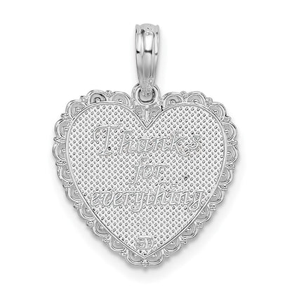Sterling Silver De-Ani Textured For My Mom, Thanks Reversible Heart Pendant
