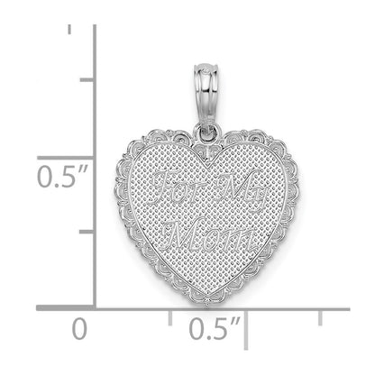 Sterling Silver De-Ani Textured For My Mom, Thanks Reversible Heart Pendant
