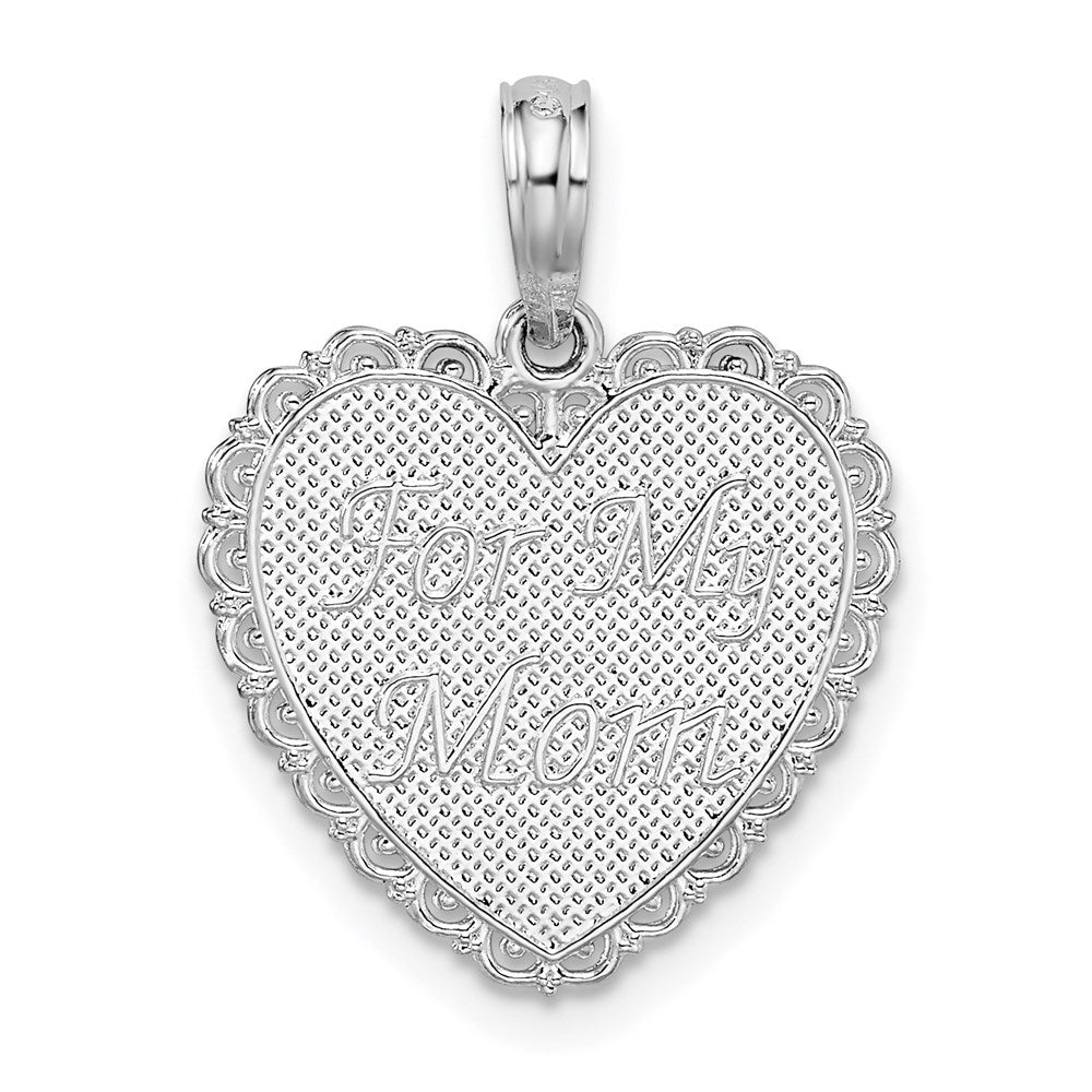 Sterling Silver De-Ani Textured For My Mom, Thanks Reversible Heart Pendant