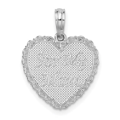Sterling Silver De-Ani Textured For My Mom, Thanks Reversible Heart Pendant