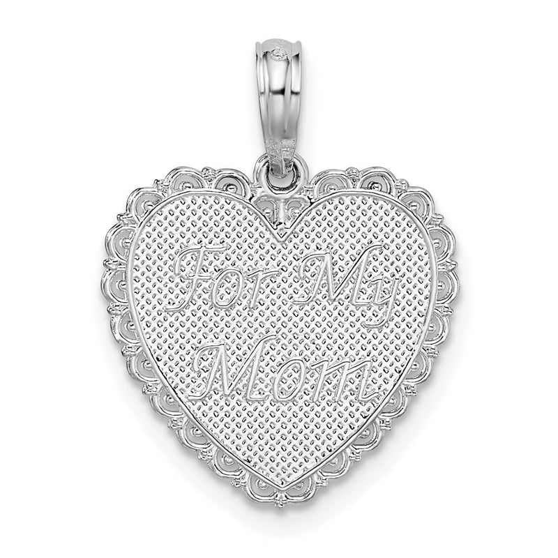 Sterling Silver De-Ani Textured For My Mom, Thanks Reversible Heart Pendant