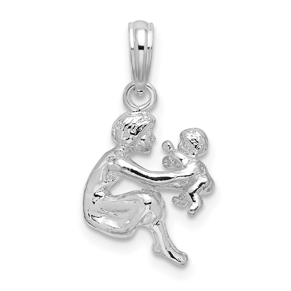 Sterling Silver De-Ani Rhodium-Plated Polished 3D Mother And Baby Pendant