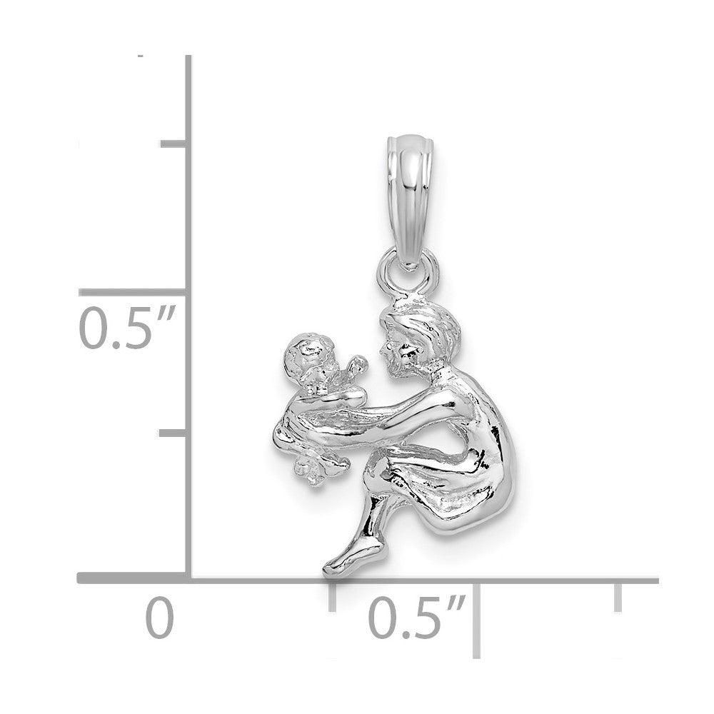 Sterling Silver De-Ani Rhodium-Plated Polished 3D Mother And Baby Pendant