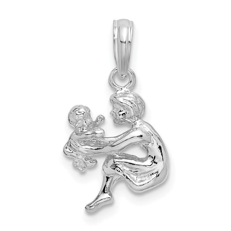 Sterling Silver De-Ani Rhodium-Plated Polished 3D Mother And Baby Pendant