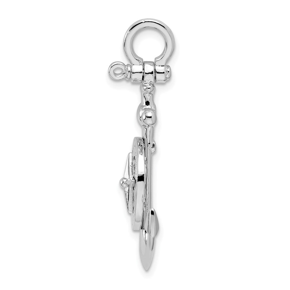 Sterling Silver De-Ani Rhodium-Plated 3D Small Anchor With Compass Pendant