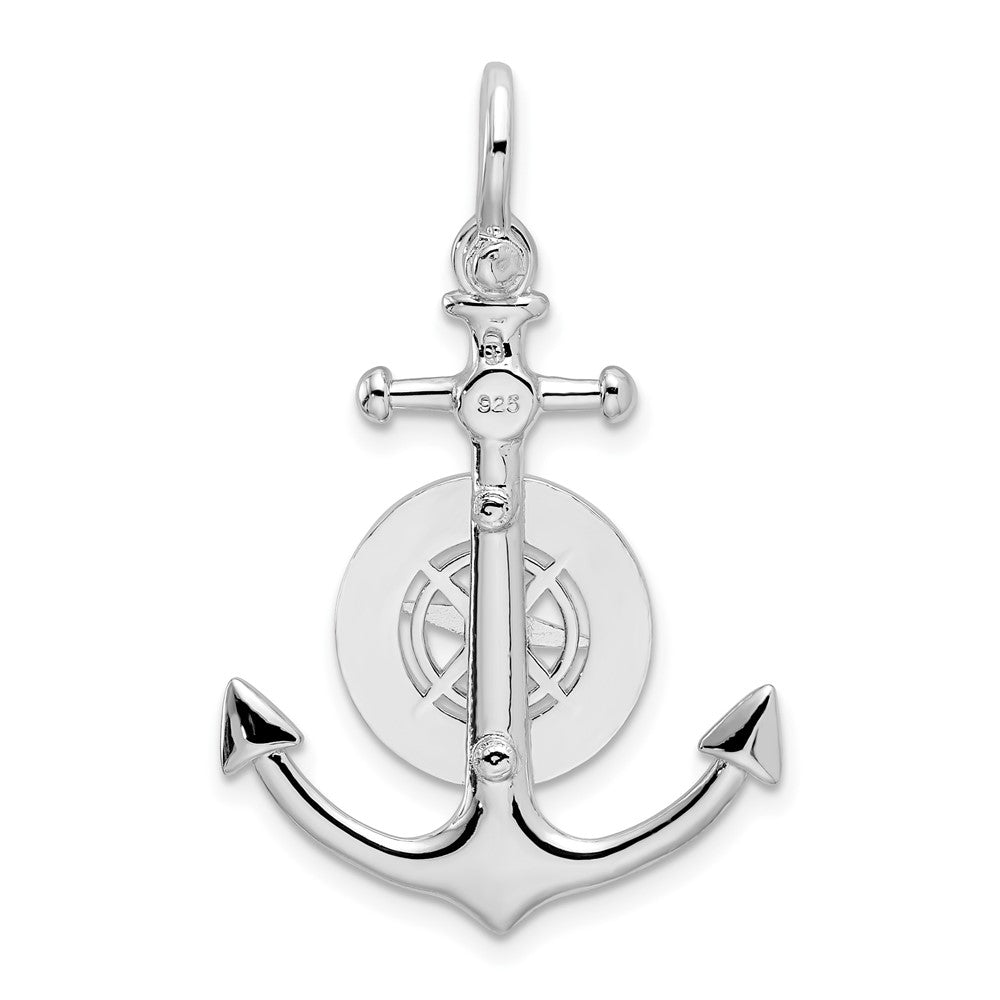 Sterling Silver De-Ani Rhodium-Plated 3D Small Anchor With Compass Pendant