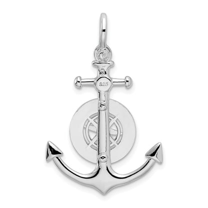 Sterling Silver De-Ani Rhodium-Plated 3D Small Anchor With Compass Pendant