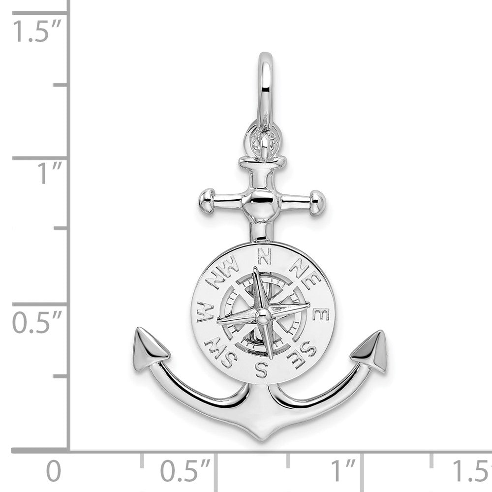 Sterling Silver De-Ani Rhodium-Plated 3D Small Anchor With Compass Pendant