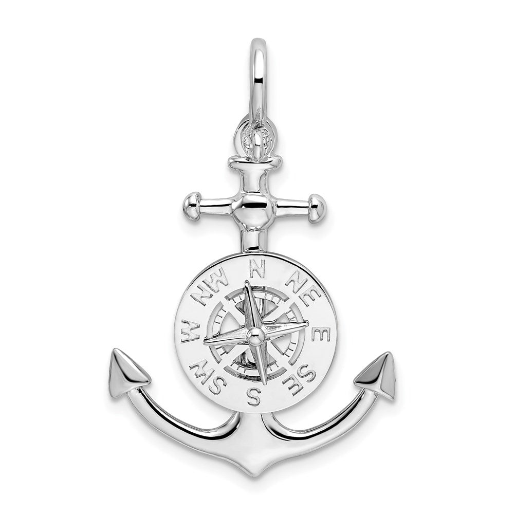 Sterling Silver De-Ani Rhodium-Plated 3D Small Anchor With Compass Pendant