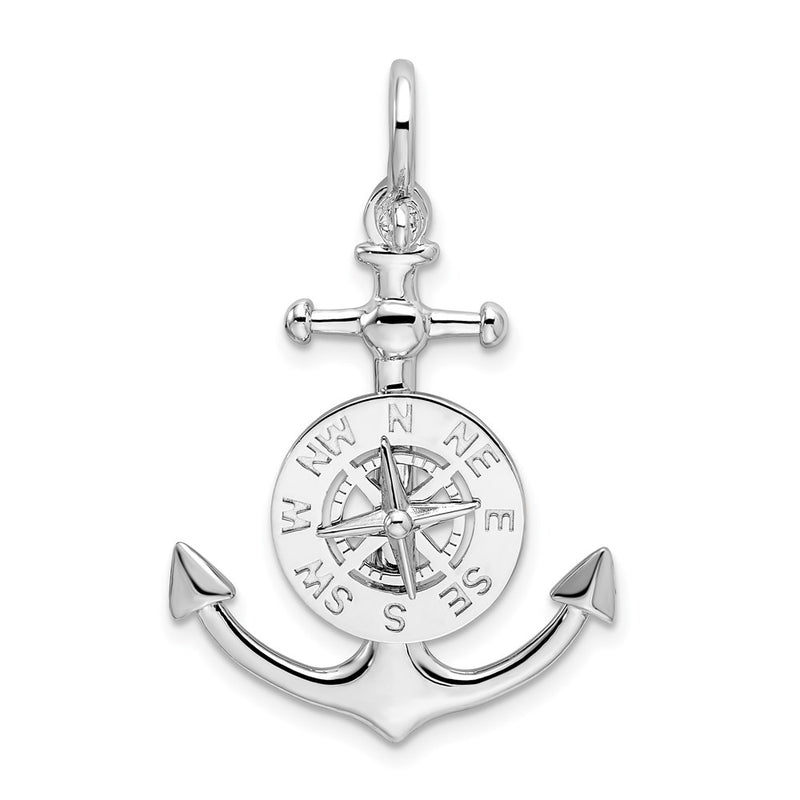 Sterling Silver De-Ani Rhodium-Plated 3D Small Anchor With Compass Pendant