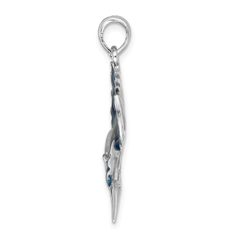 Sterling Silver De-Ani Rhodium-Plated Polished Enameled Sailfish Pendant