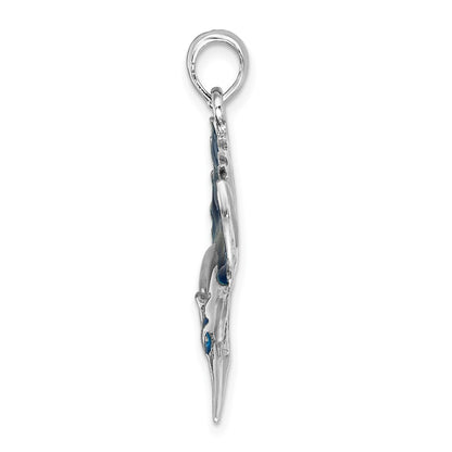 Sterling Silver De-Ani Rhodium-Plated Polished Enameled Sailfish Pendant