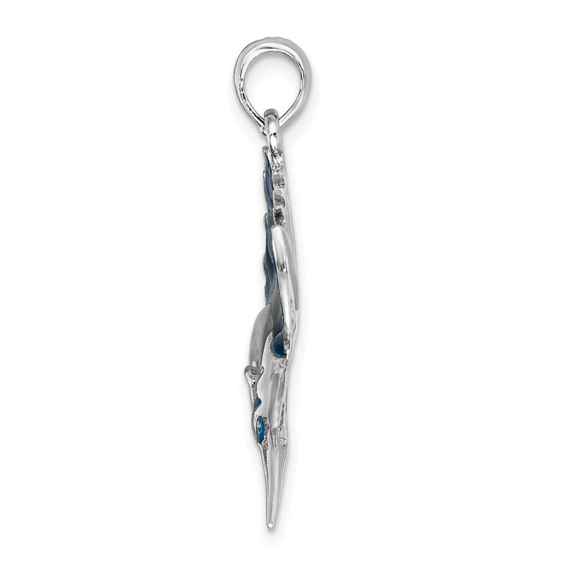 Sterling Silver De-Ani Rhodium-Plated Polished Enameled Sailfish Pendant