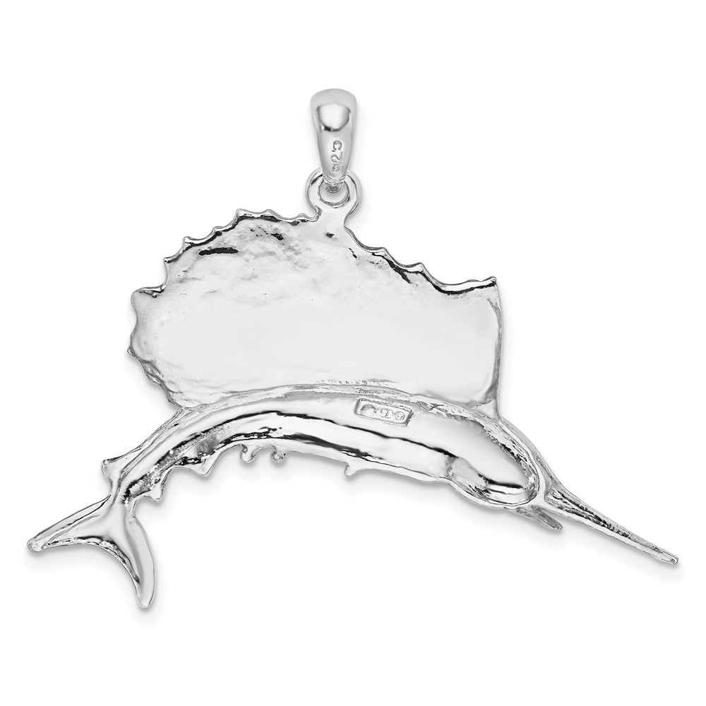 Sterling Silver De-Ani Rhodium-Plated Polished Enameled Sailfish Pendant