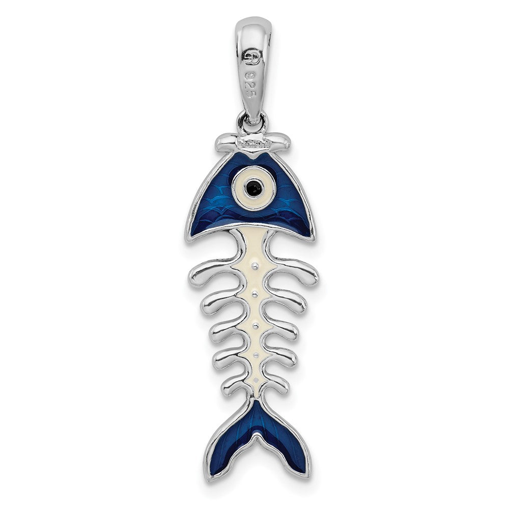 Sterling Silver De-Ani Rhodium-Plated Polished 3D Enameled Fishbone Pendant