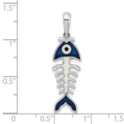 Sterling Silver De-Ani Rhodium-Plated Polished 3D Enameled Fishbone Pendant