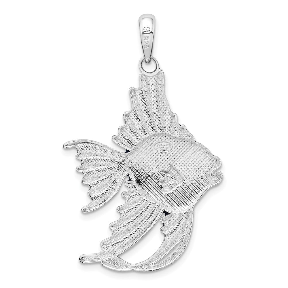 Sterling Silver De-Ani Rhodium-Plated Polished Enameled Angel Fish Pendant
