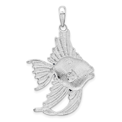 Sterling Silver De-Ani Rhodium-Plated Polished Enameled Angel Fish Pendant