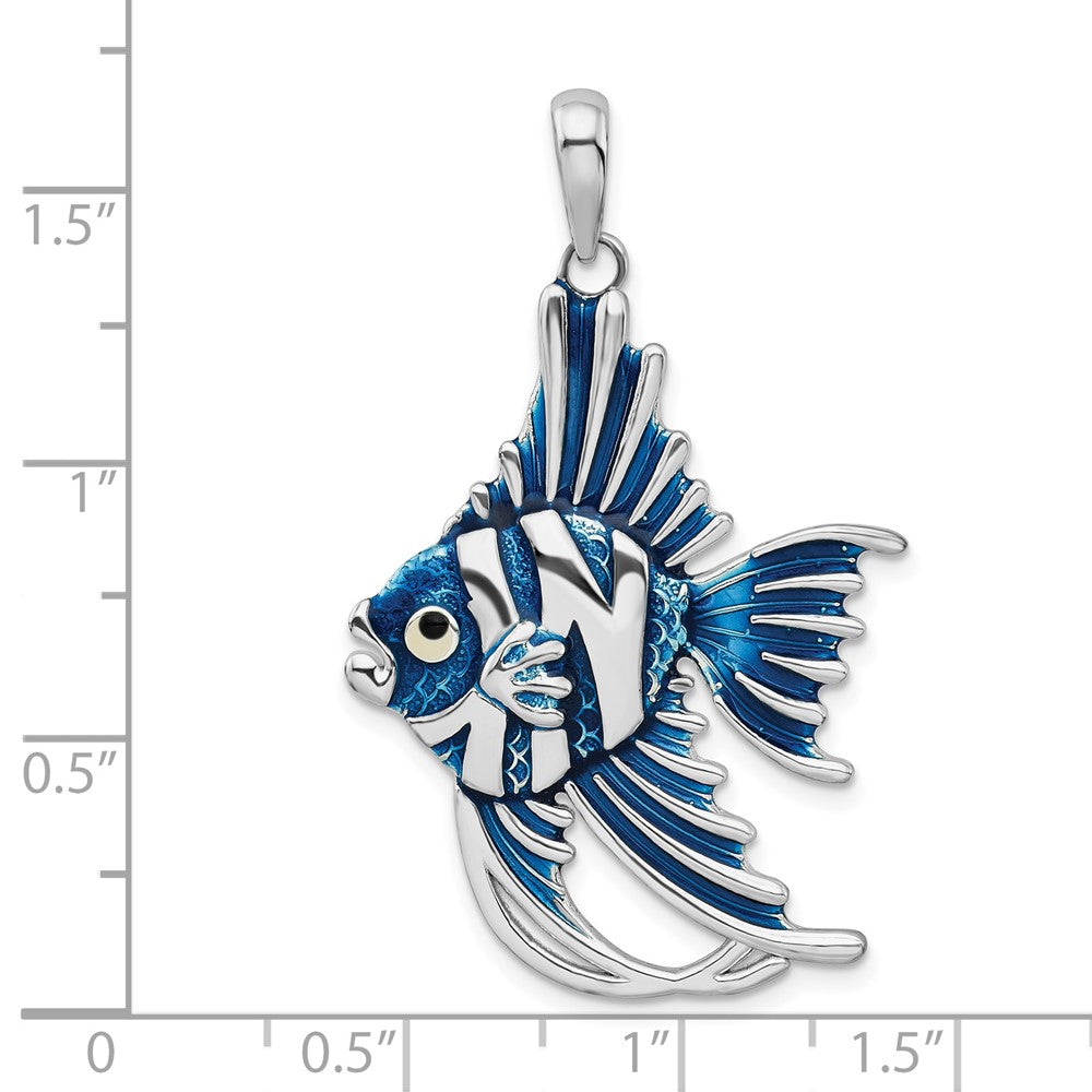 Sterling Silver De-Ani Rhodium-Plated Polished Enameled Angel Fish Pendant