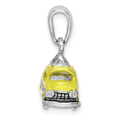 Sterling Silver Polished 3D Enameled Taxi Pendant