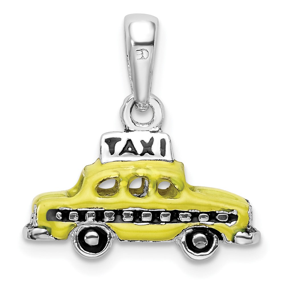 Sterling Silver Polished 3D Enameled Taxi Pendant
