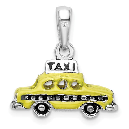 Sterling Silver Polished 3D Enameled Taxi Pendant
