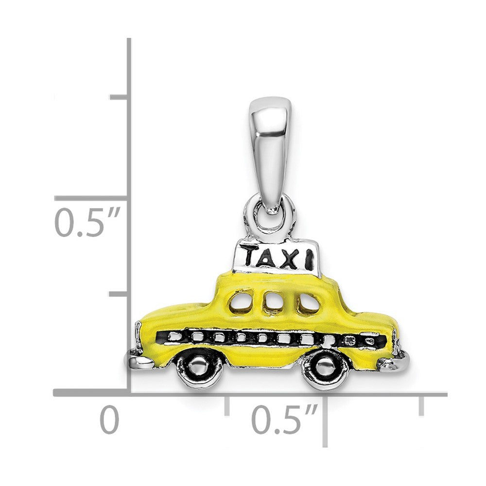 Sterling Silver Polished 3D Enameled Taxi Pendant