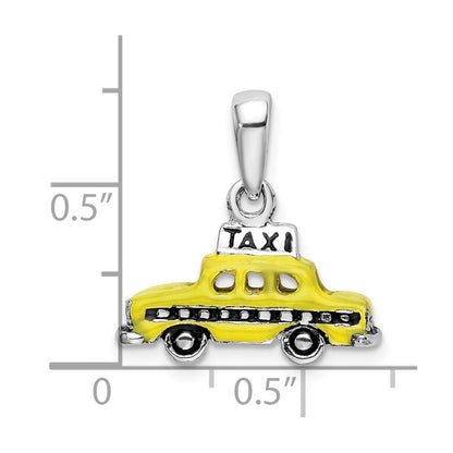 Sterling Silver Polished 3D Enameled Taxi Pendant