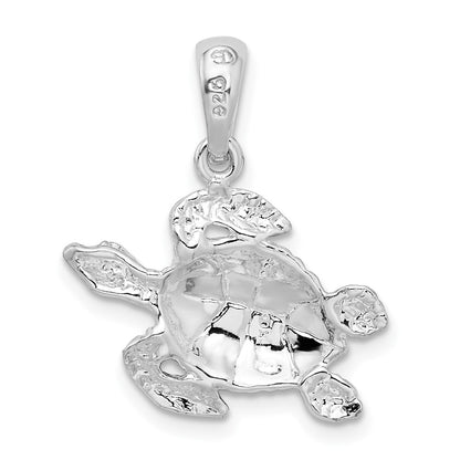 Sterling Silver De-Ani Rhodium-Plated Polished Enameled Sea Turtle Pendant