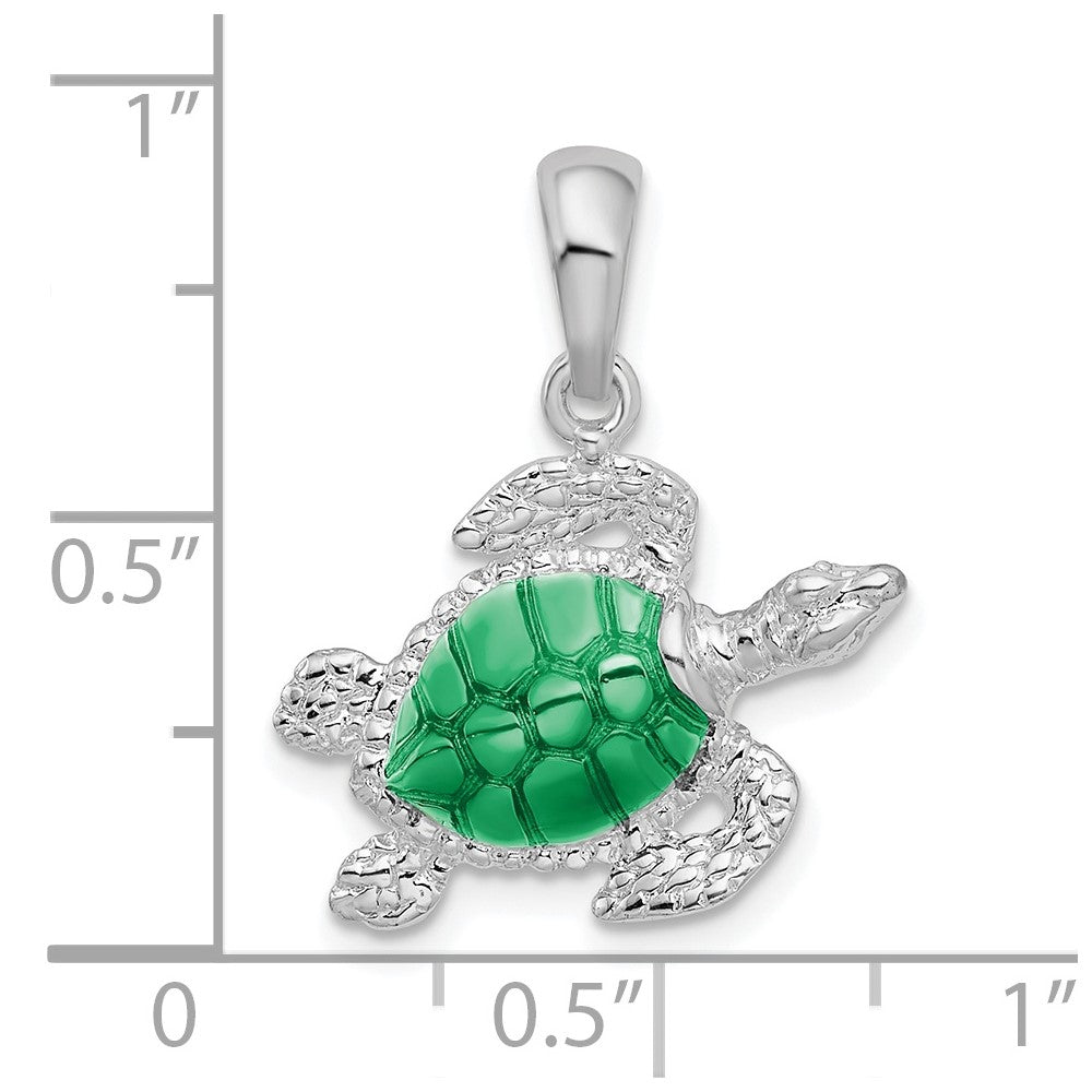 Sterling Silver De-Ani Rhodium-Plated Polished Enameled Sea Turtle Pendant