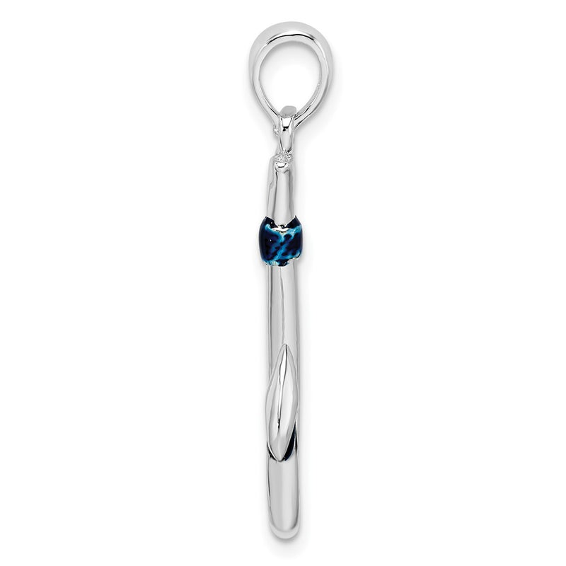 Sterling Silver De-Ani Rhodium-Plated Polished 3D Enameled Fish Hook Pendant
