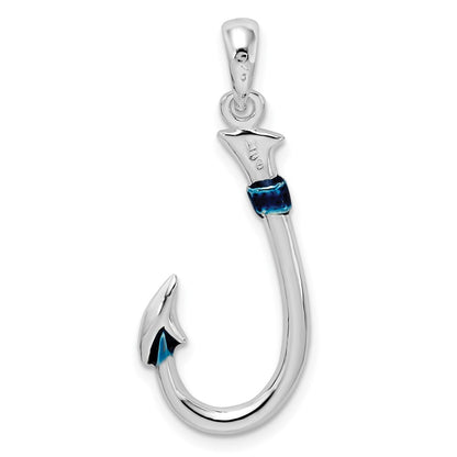 Sterling Silver De-Ani Rhodium-Plated Polished 3D Enameled Fish Hook Pendant