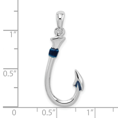 Sterling Silver De-Ani Rhodium-Plated Polished 3D Enameled Fish Hook Pendant