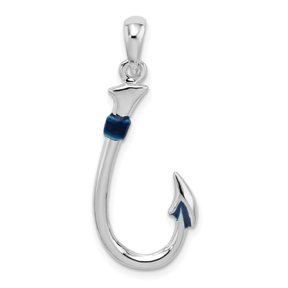 Sterling Silver De-Ani Rhodium-Plated Polished 3D Enameled Fish Hook Pendant