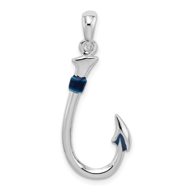 Sterling Silver De-Ani Rhodium-Plated Polished 3D Enameled Fish Hook Pendant