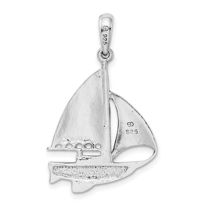 Sterling Silver De-Ani Rhodium-Plated Polished Enameled Sailboat Pendant