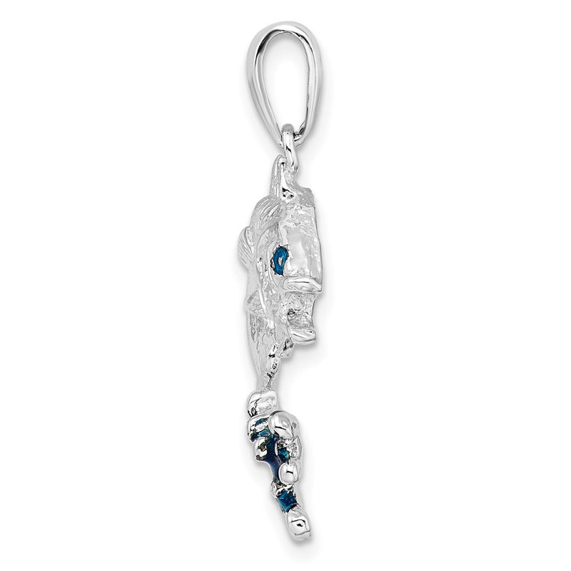 Sterling Silver De-Ani Rhodium-Plated Enameled Jumping Bass Fish Pendant