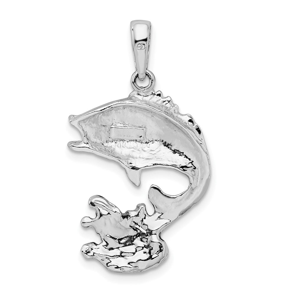 Sterling Silver De-Ani Rhodium-Plated Enameled Jumping Bass Fish Pendant
