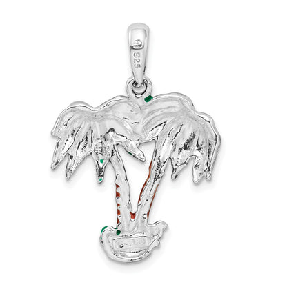 Sterling Silver De-Ani Rhodium-Plated Polished Enameled Palm Trees Pendant