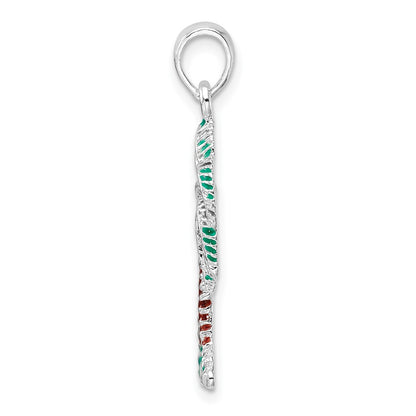 Sterling Silver De-Ani Rhodium-Plated Polished Enameled Palmetto Pendant