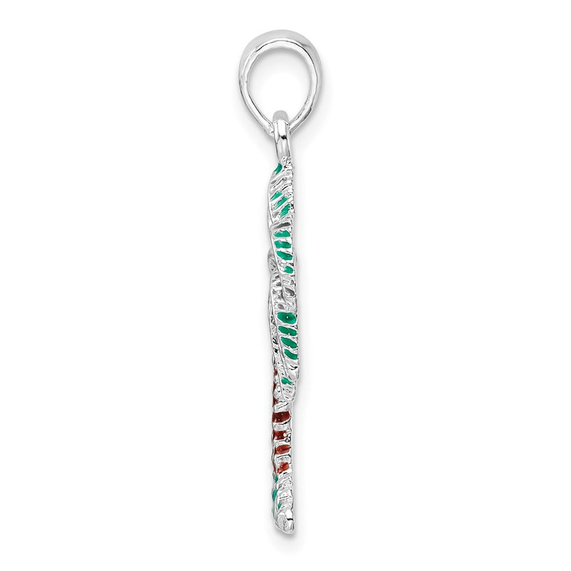 Sterling Silver De-Ani Rhodium-Plated Polished Enameled Palmetto Pendant