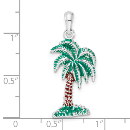 Sterling Silver De-Ani Rhodium-Plated Polished Enameled Palmetto Pendant