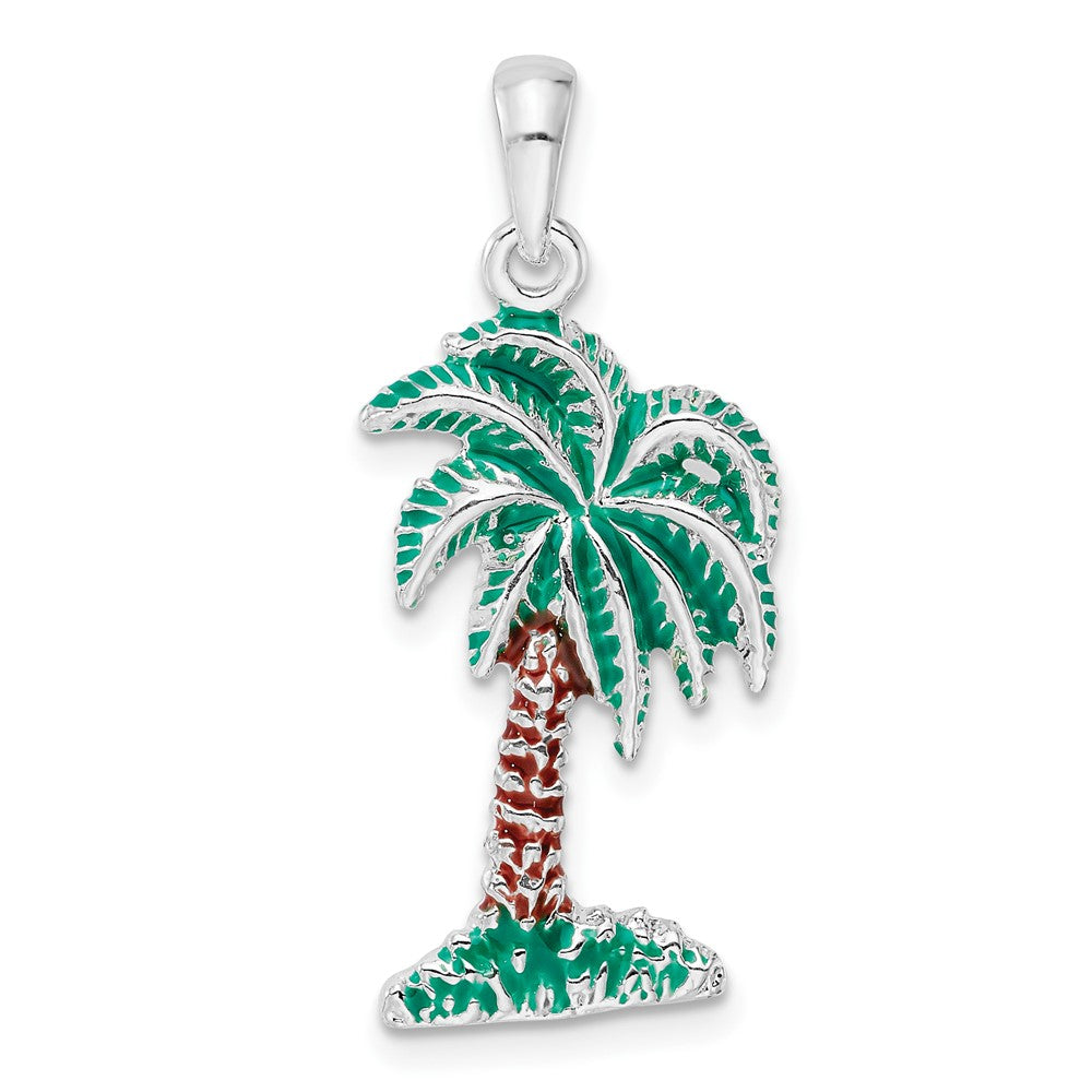 Sterling Silver De-Ani Rhodium-Plated Polished Enameled Palmetto Pendant