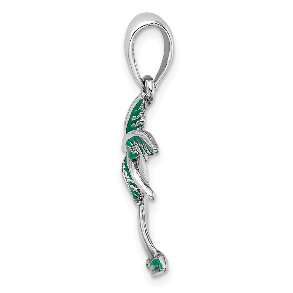 Sterling Silver De-Ani Rhodium-Plated Polished Enameled Palm Tree Pendant