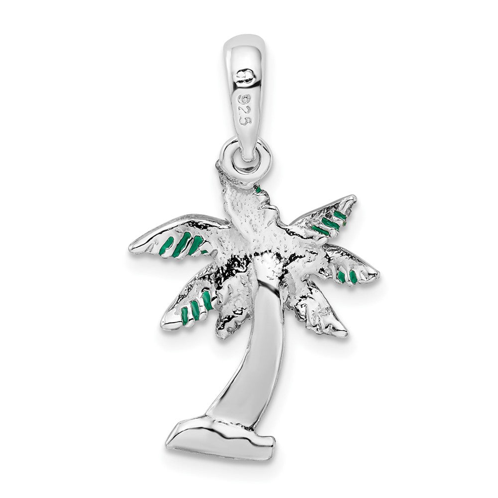 Sterling Silver De-Ani Rhodium-Plated Polished Enameled Palm Tree Pendant